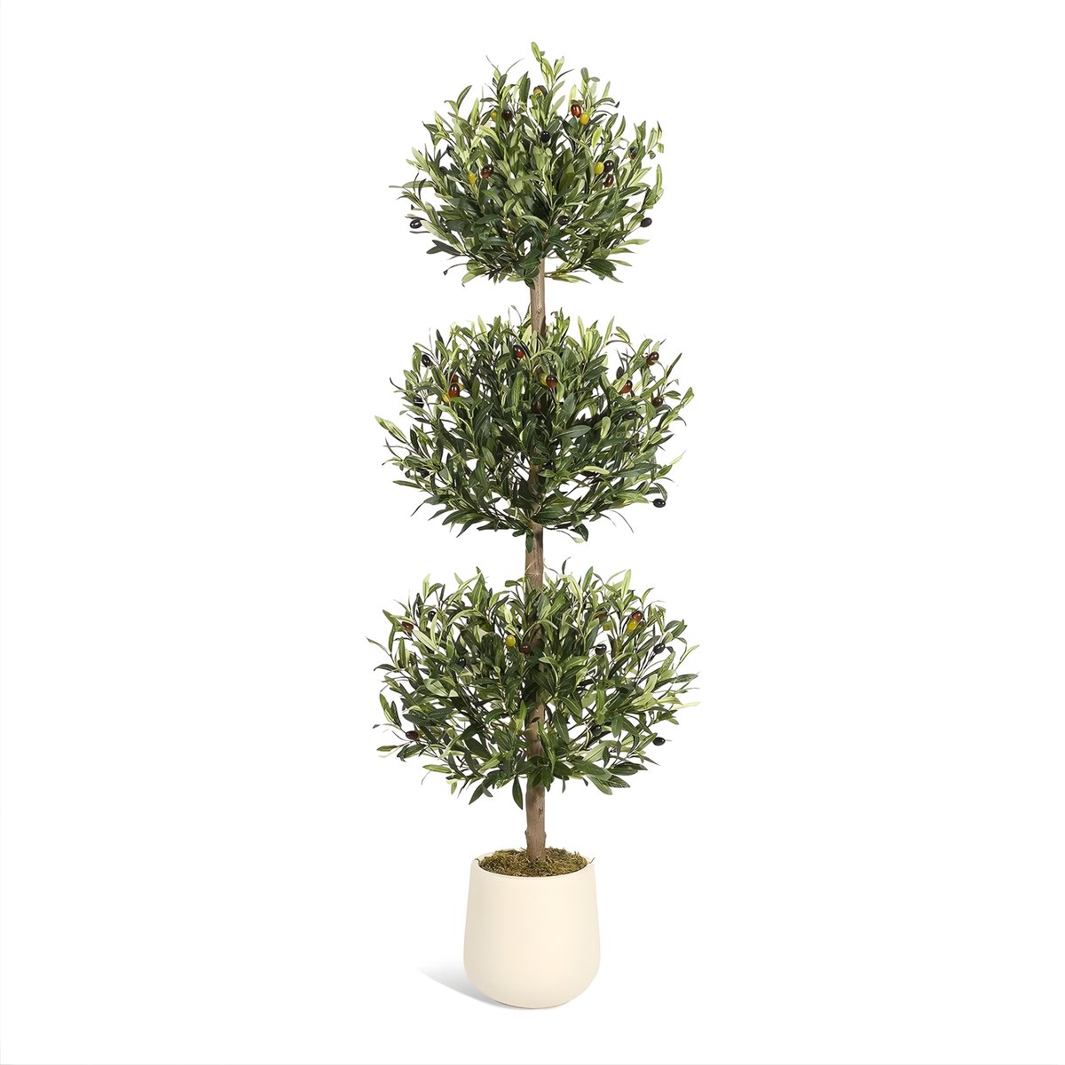 Happiq Kunstmatige Olijfboom - Voor Veranda & Binnen - 150 cm Bal Topiary Nepplant met Olijven - Realistisch, Witte Pot - 1pcs