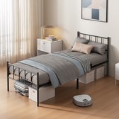 Auralum® Metalen Bed 90x200 cm - Met Hoofd- & Voeteneinde - Extra Stevig - Grote Opbergruimte - Eenvoudig te Monteren - Lattenbodem - Zwart