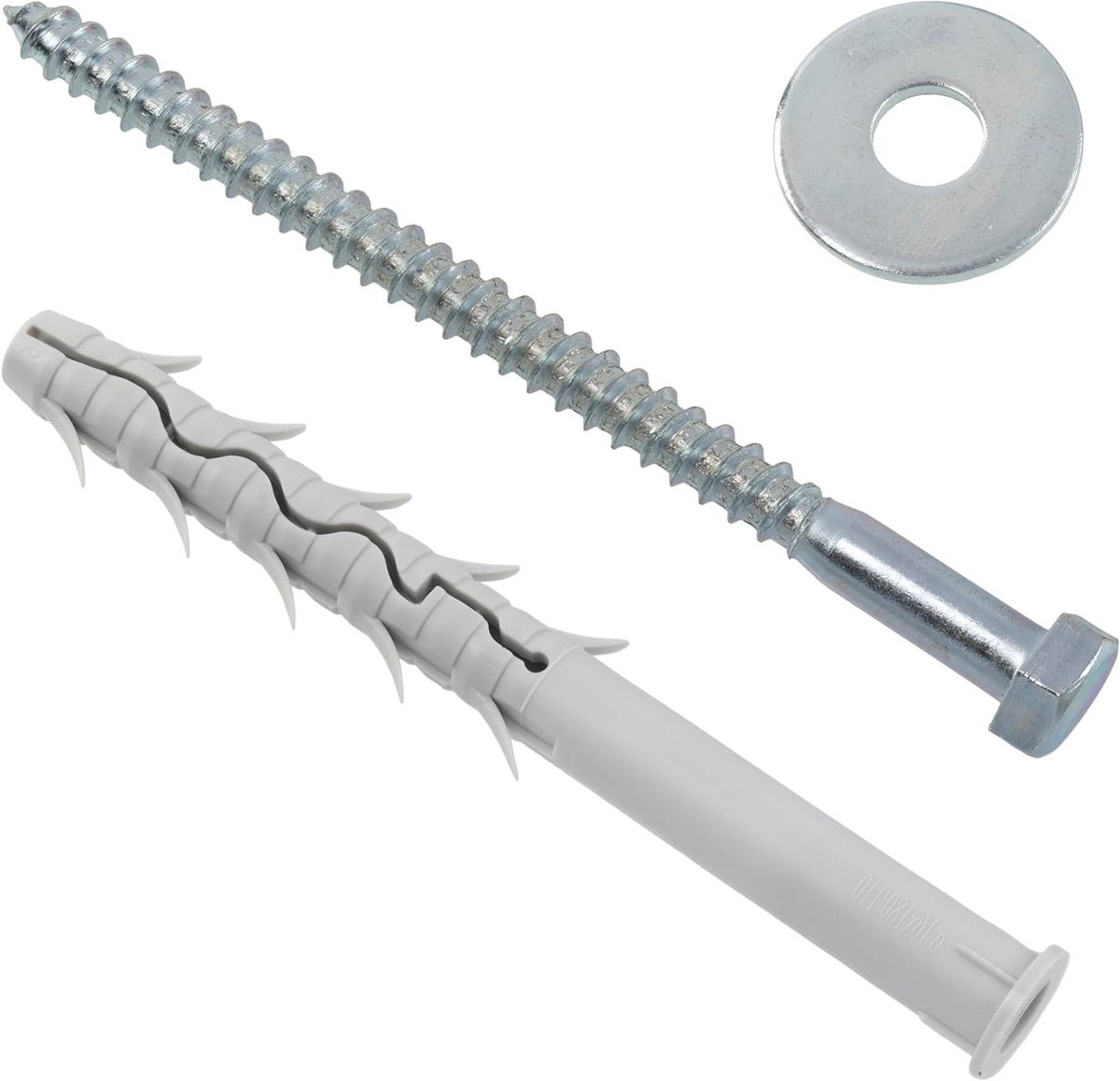 Bevestigingsset Kraagpluggen - Pluggen en bouten - Montage in massieve materialen - Met vleugels tegen draaien - 10 stuks Ø16x180mm