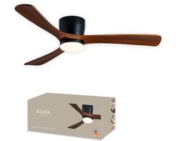 KLASA Living© Slimme Plafondventilator – Zwart + Hout – Ø 132 cm – Stille Motor <25dB - Handige App - Dimfunctie - Plafond Ventilator met Verlichting - Plafondlamp met Ventilator