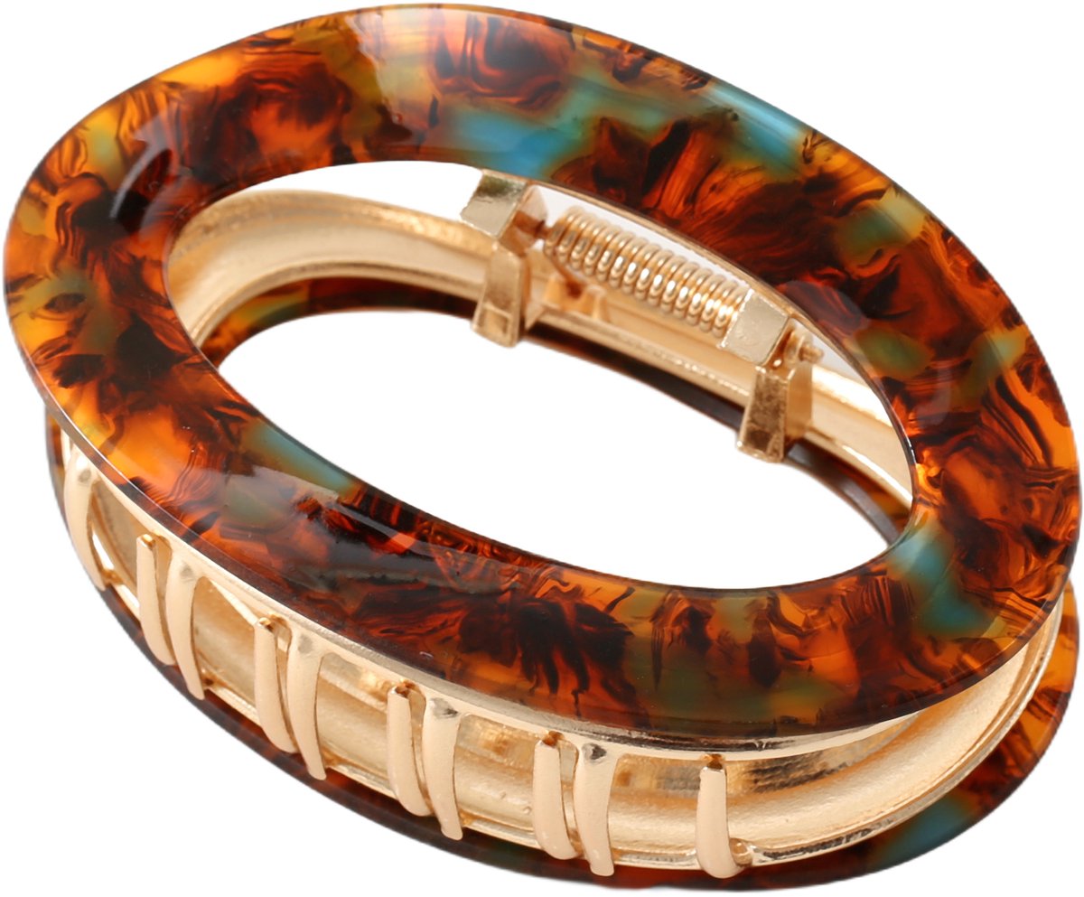 Emilie Collection - haarklem - ovaal - bruin - marmer print