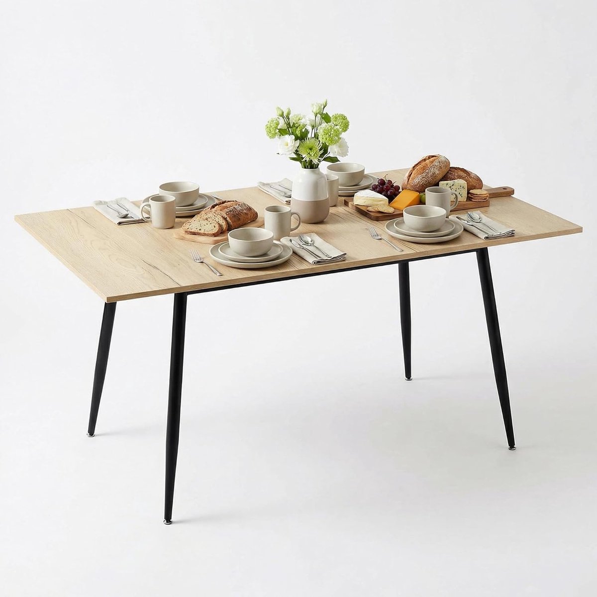 Nordic Elegance Extendable Dining – Luxe Scandinavische Eettafel in Eiken Look – Uitschuifbaar van 120 naar 160 cm – Industrieel Onderstel