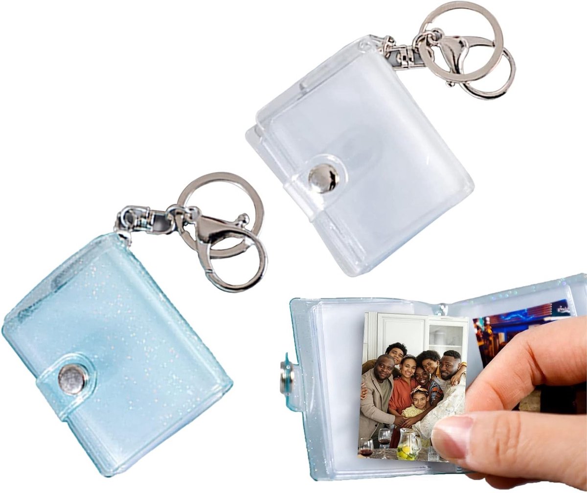 Mini Fotoalbum Set van 2, Draagbaar Fotoalbum met Kreeftsluiting en Sleutelhanger, 32 Compartimenten voor 5 cm Foto's, Perfect voor Persoonlijke Herinneringen en Cadeaus