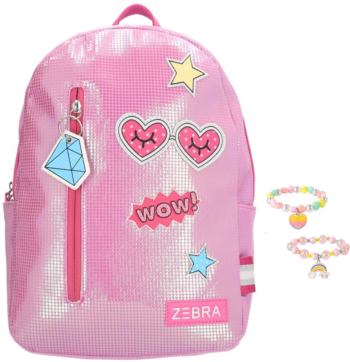 Zebra Rugzak Lily Pink Glam - rugtas, schooltas, kinderrugzak + armbandje