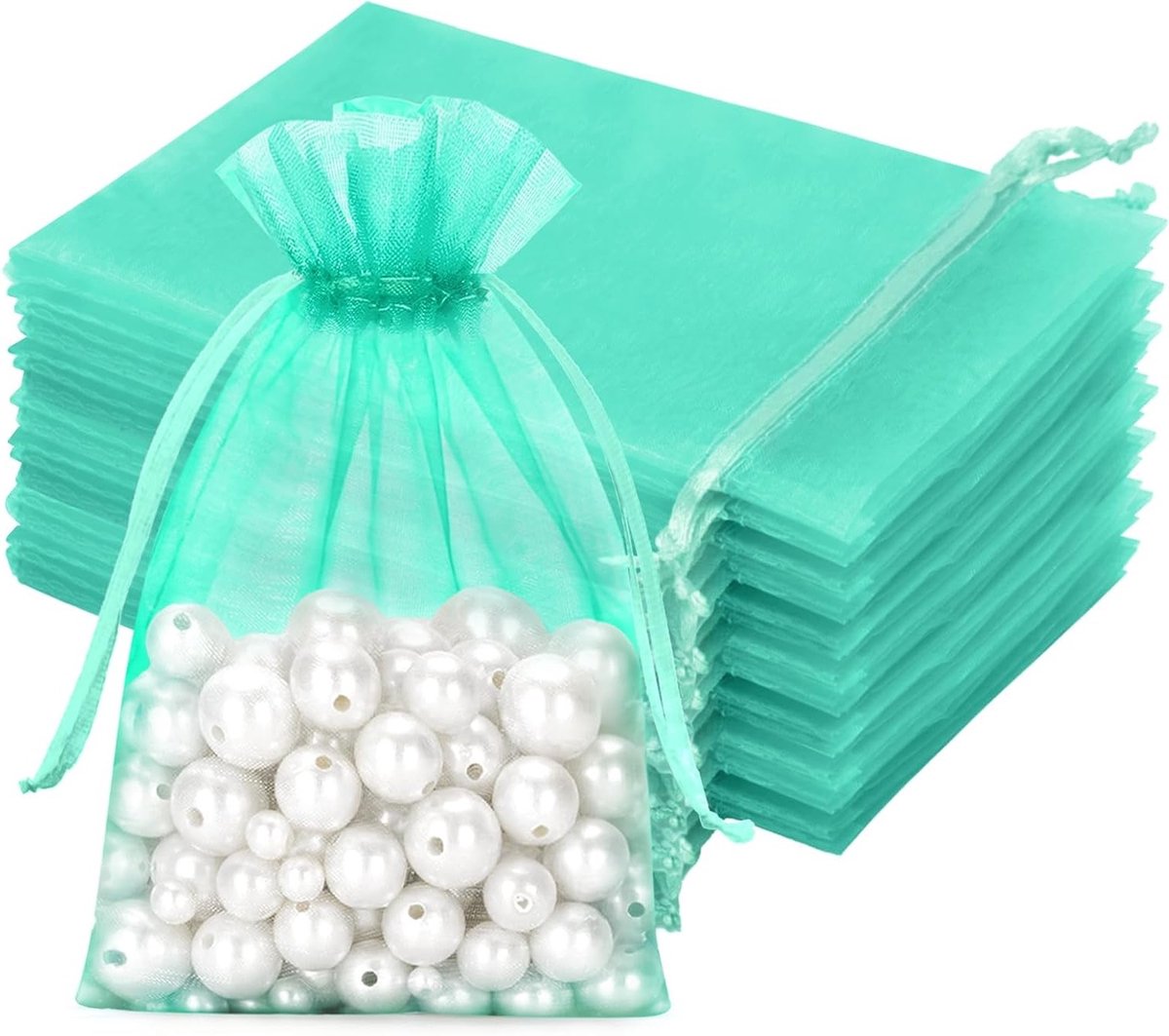50 Stuks Blauwe Organza Zakjes voor Geschenken, 13 x 18 cm, Herbruikbare Sieradenzakjes voor Bruiloft, Snoep en Feestdecoratie