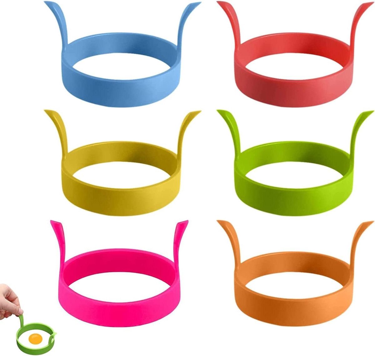 Spiegeleivorm Set - Omelet Ring - Ontbijt Maken - Met Handgrepen - 6 Stuks 8 Cm - Multicolor