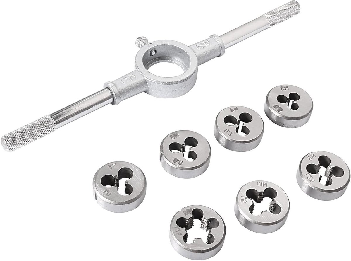 8-delige set stelbouten met handgreep voor DIY - M3 M4 M5 M6 M8 M10 M12 - metrische draadbijlen - 25mm draadbijlhouders