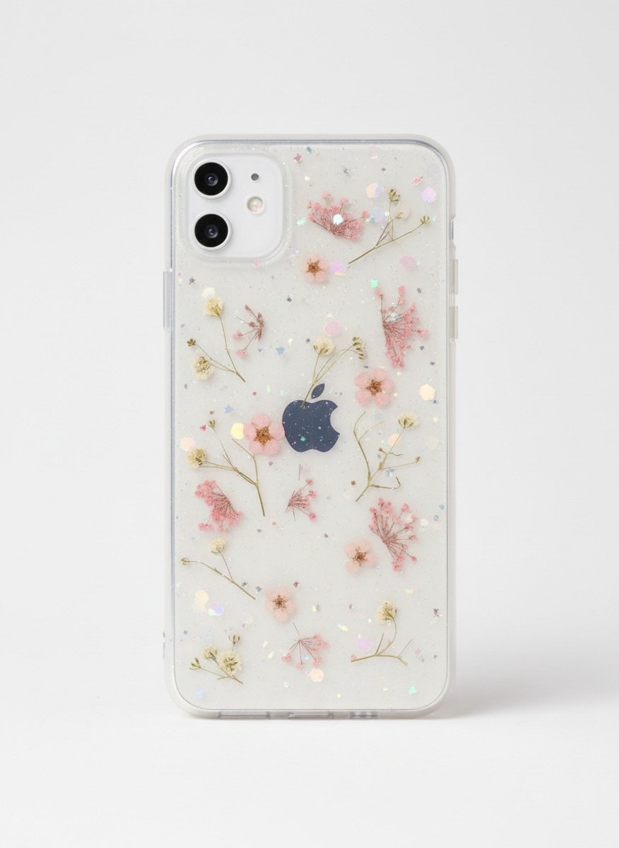 Iphone 13 telefoonhoesje - gedroogde bloemetjes - roze