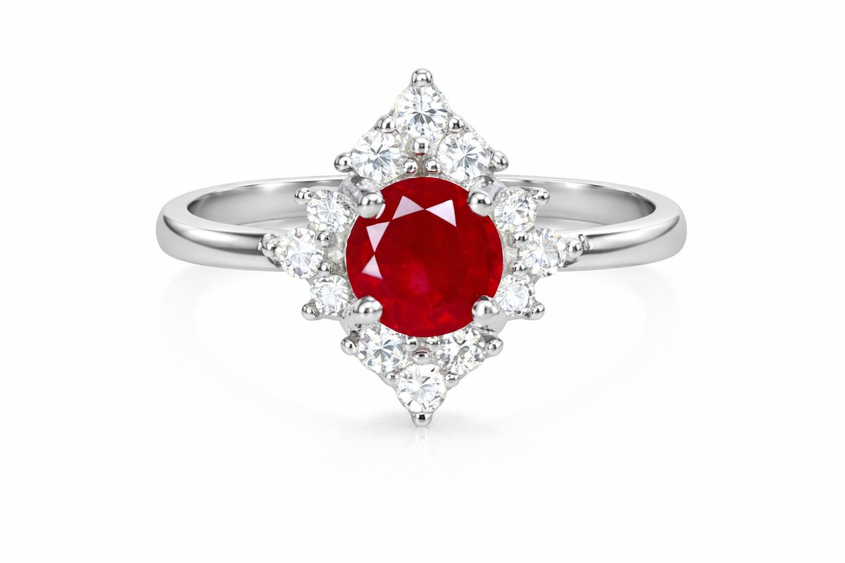 Natuurlijke Rode Robijn Ring van 925 Sterling Zilver - Damesring met CZ - Rode Edelsteen Ring
