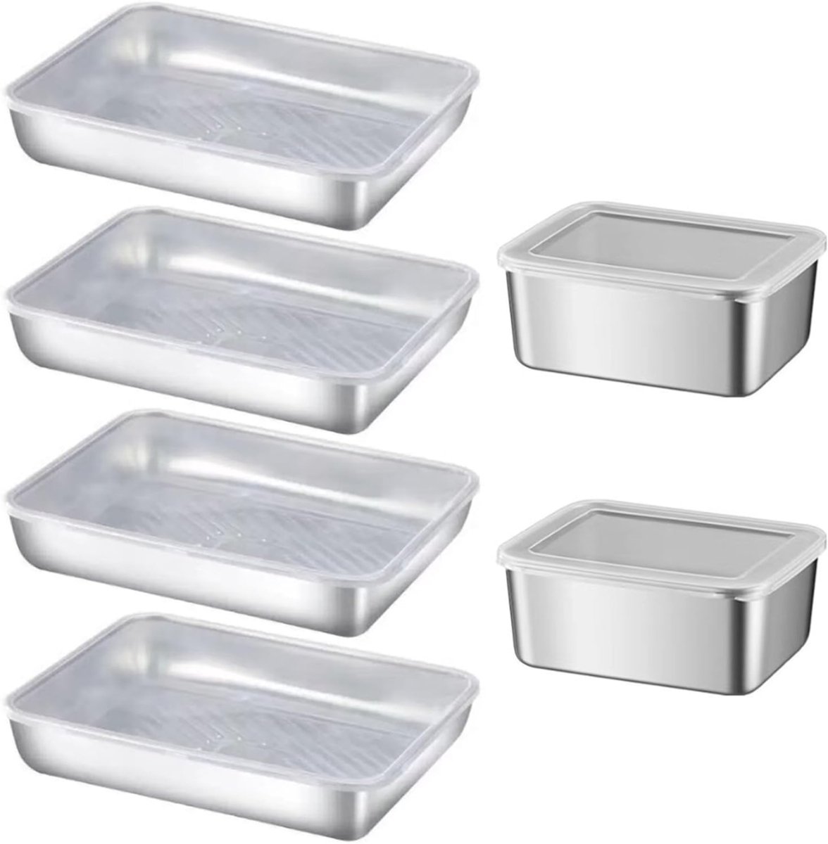 HEZIVO® Vleeswarendoos Koelkast - 6 Stuks Vershouddozen - Vershoudbakje Beleg - RVS