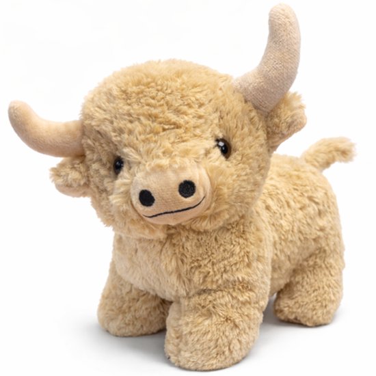 Schotse Hooglander Pluche Knuffel Koe (Beige) 22 cm - Knuffeldier Knuffelvriend Dieren knuffel - Koe Cow Scottish Highlander - Speelgoed voor kinderen jongens meisjes