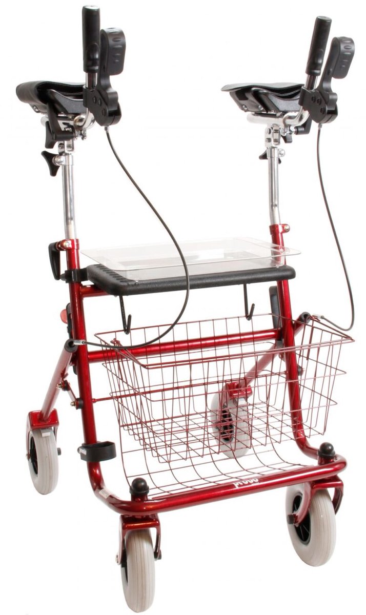 Premis – Lichtgewicht Rollator - Lager model - Onderarmschalen (Steunen) - Inklapbaar - Metallic Rood