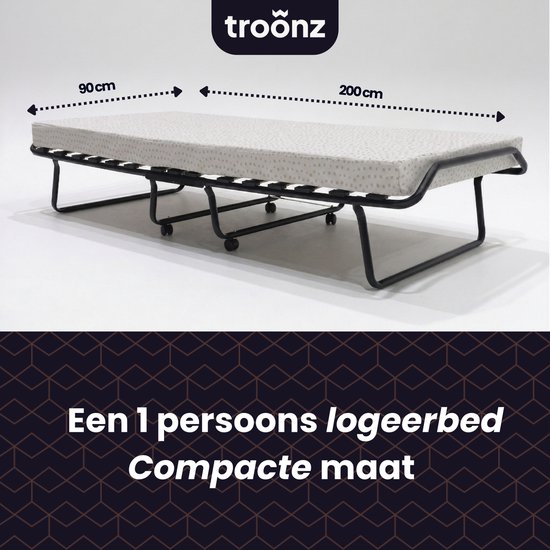 Troonz® Logeerbed One Deluxe 90x200 cm – Opklapbed 1 persoons - Vouwbed met Matras - Plooibed - Eenpersoonsbed - Met beschermhoes