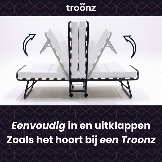 Troonz® Logeerbed One Deluxe 90x200 cm – Opklapbed 1 persoons - Vouwbed met Matras - Plooibed - Eenpersoonsbed - Met beschermhoes