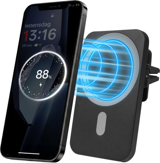 Nuvance Telefoonhouders Auto - Geschikt voor MagSafe - Telefoonhouder inclusief USB-C kabel - Draadloze Oplader - Gsm Houder Auto