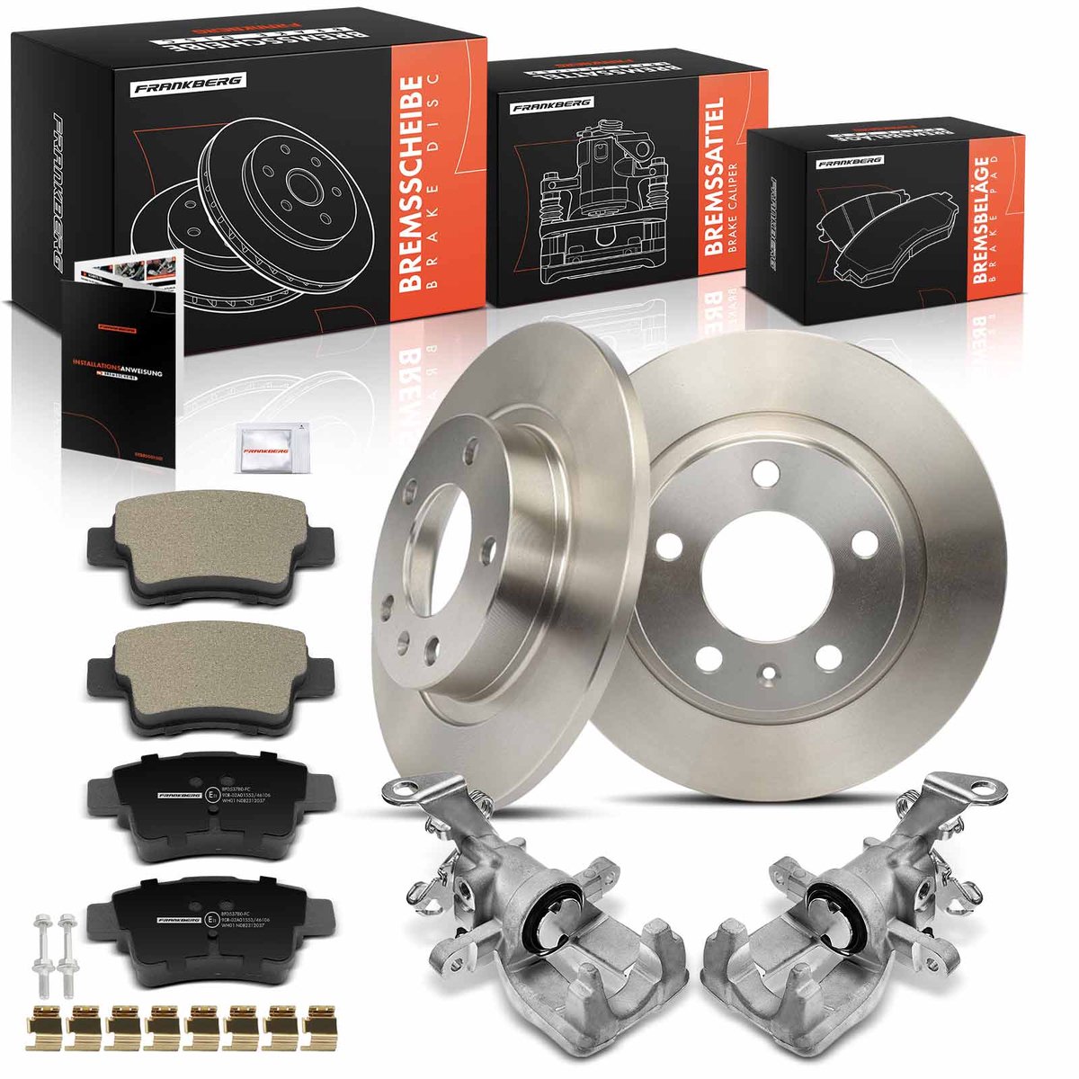 Frankberg 2x Remklauw+2x Remmen+4x Remblokken Achter voor Opel