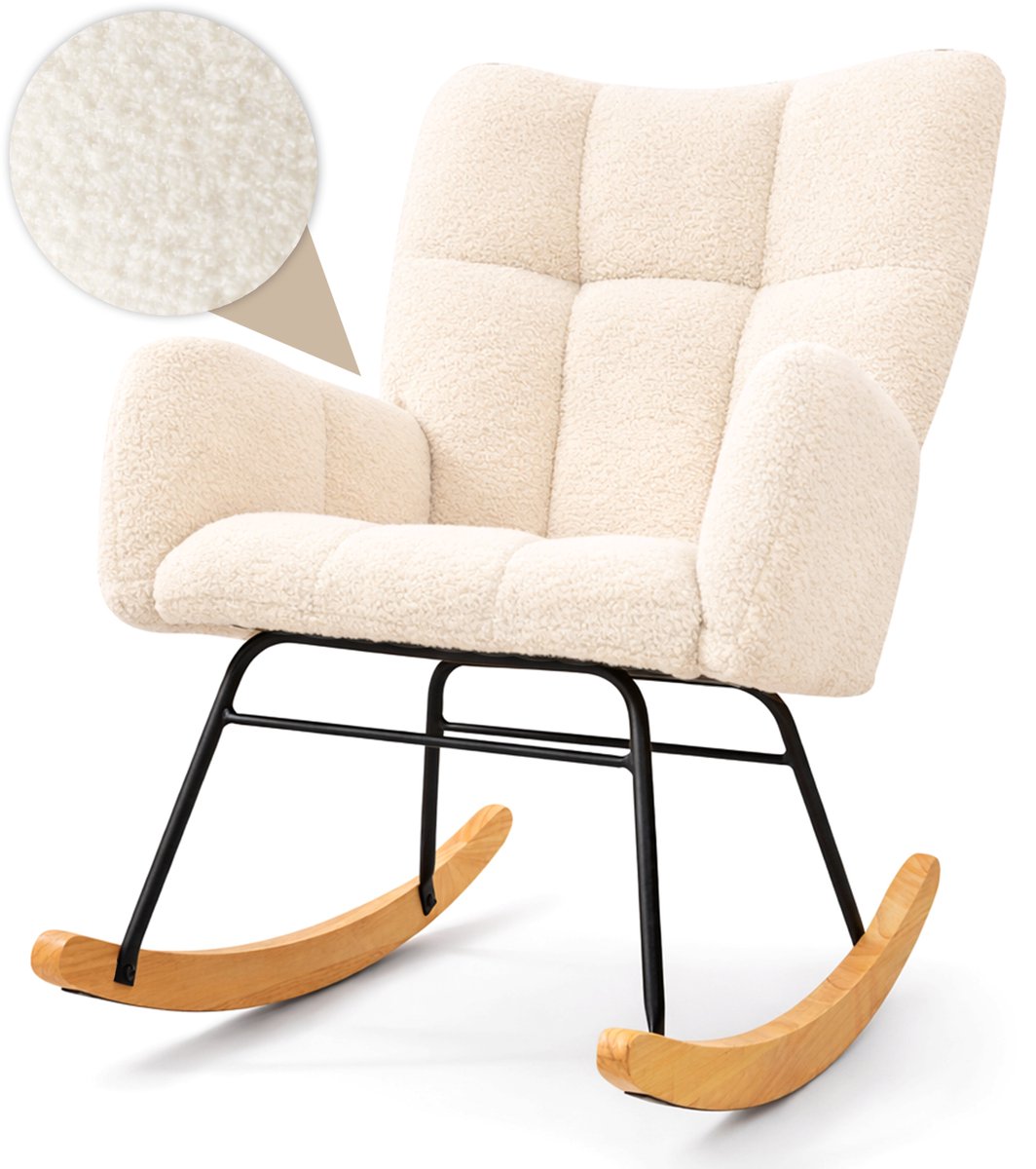 Floressa - Schommelstoel Babykamer - Voedingsstoel - Relaxstoel - Fauteuil - Borstvoedingsstoel - Roomwit/Beige