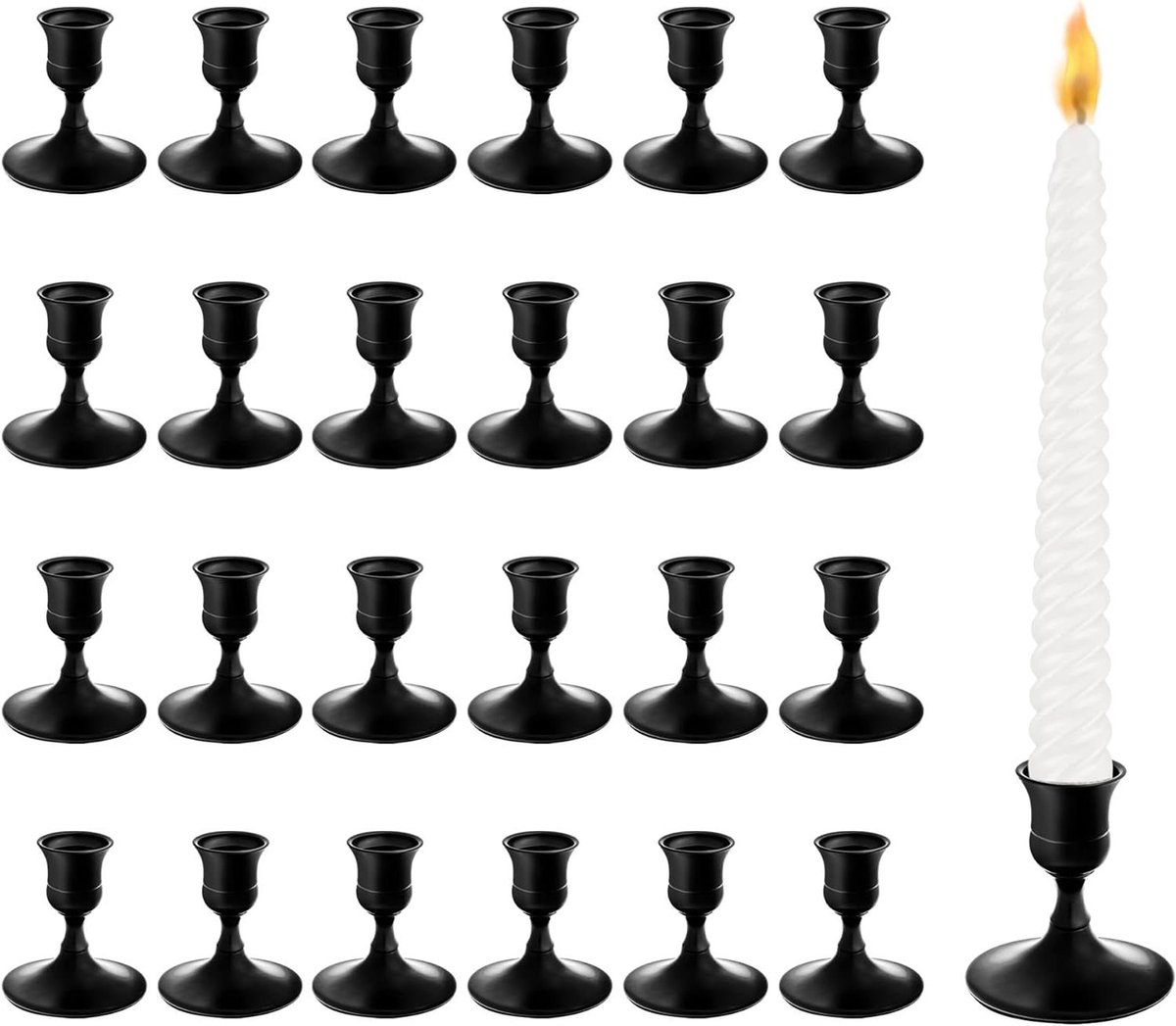 Taper Kandelaars - Kaarshouders Metaal - Sfeervolle Decoratie - Verzwaarde Stabiele Basis - Set van 24 - Zwart