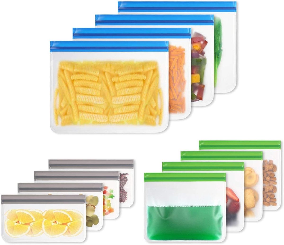 Herbruikbare diepvrieszakken - 12 stuks BPA-vrij, voedselveilig PEVA - Ideaal voor fruit, groenten, vlees en snacks