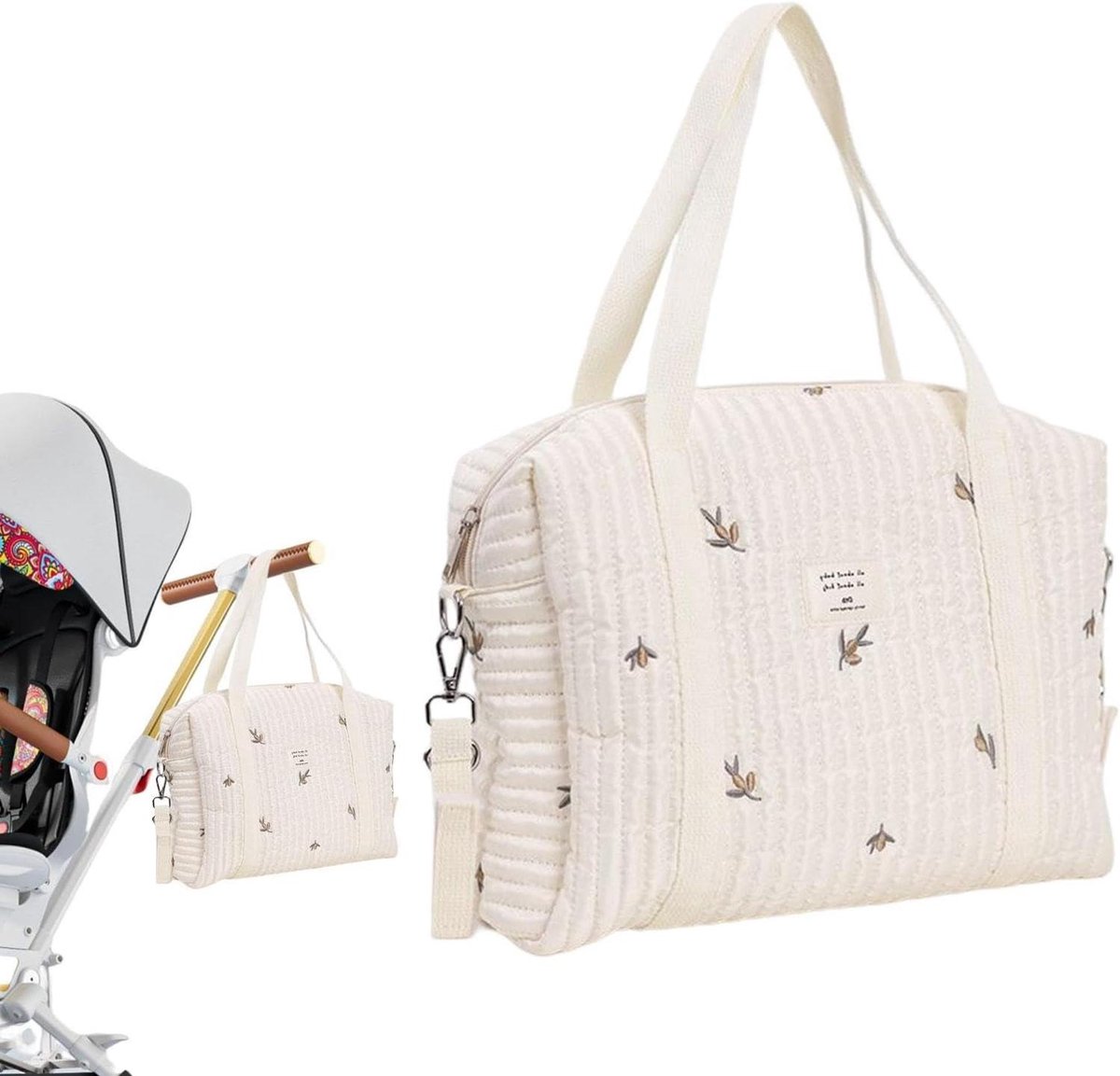Luiertas Draagtas - Babytas Mama Tas - Babyartikelen Meenemen - Met Kinderwagen Haak - 42 x 37 cm - Geborduurd