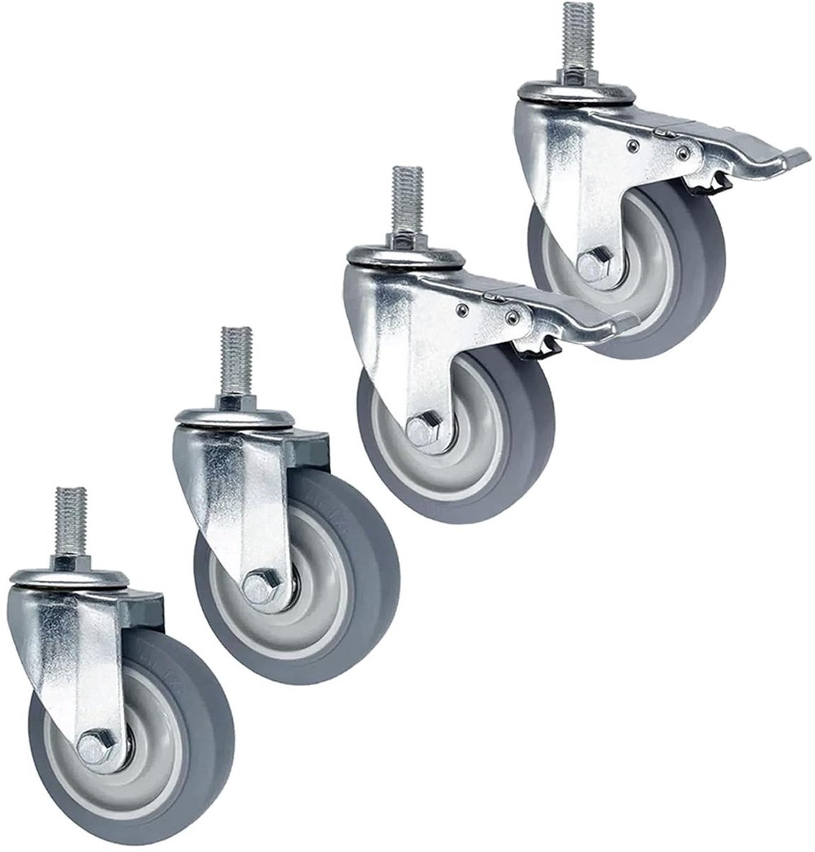 Vervangende wielen - Zwenkwielen set - Meubels verplaatsen - Met remmen - 75 100 125 mm - Zilver grijs