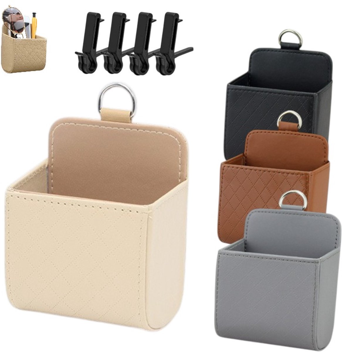 4 stuks - opbergtas van PU-leer - Auto organizers - opbergtas voor ventilatierooster - Aut