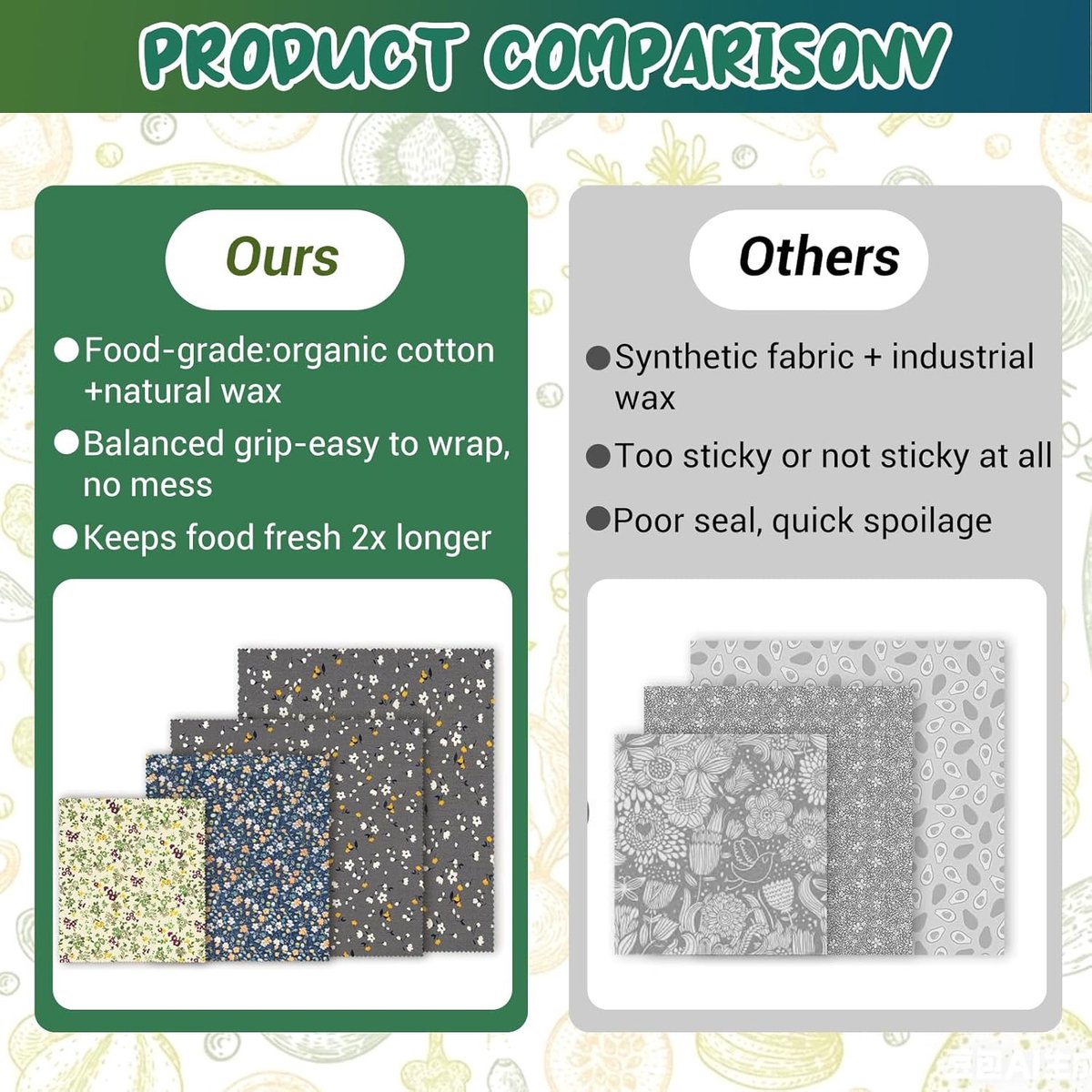 Set van 9 Herbruikbare Bijenwasdoeken - Biologische Bijenwas Doeken - Bijenwas doek - Beeswax wraps - Herbruikbare Voedselverpakking van Biologisch Katoen - Plasticvrije Opslag voor Brood, Kaas & Groenten - 3 Pack Combinatie S/M/L — cadeau in Kookcadeaus - foto 2
