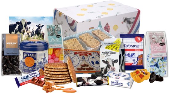 Holland pakket - Koe en Klomp - Oud Hollands snoep - Stroopwafels - Speculaas - Hollandse souvenirs - Drop - Snoep pakket - Chocola - Hollandse cadeautjes