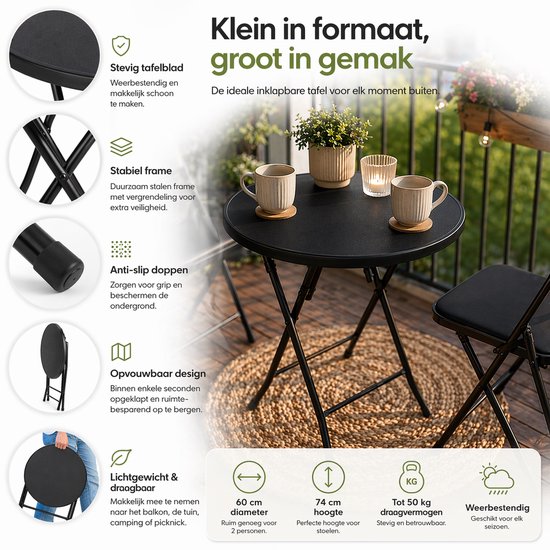 Bardi Inklapbare Tafel Rond - Campingtafel - Klaptafel - Vouwtafel Buiten - Tuintafel - Ø60 x 74 - Wit van Merkloos — afbeelding 2