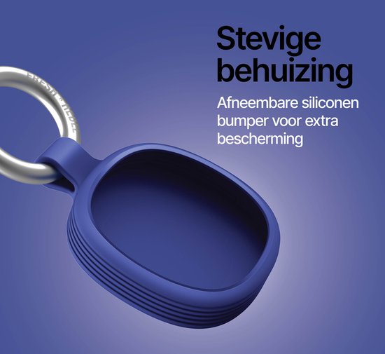 Blauwe Smart Finder 2 tracker zonder siliconen bumper, metalen ring.