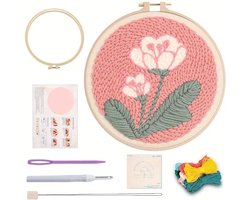 Punch Needle Kit voor Volwassenen en Kinderen - Punch Needle Pakket - Inclusief Canvas, Garen, Naald & Instructies - Hobbypakket - DIY Borduurpakket voor Beginner - 20x20cm met ronde frame - Voor Volwassenen & Kinderen - Onvoltooid product