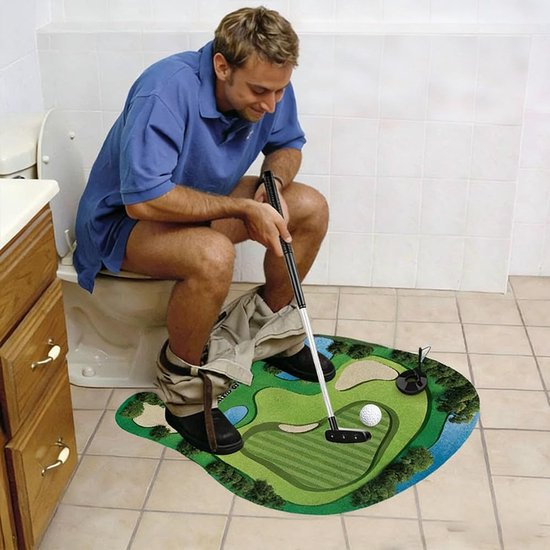 Toilet Golf Set - 6-delig - Luxe Potty Putter Kit - Grappig Cadeau voor Mannen, Vaderdag & Sinterklaas - Badkamer & Kantoor Gadget - Groen - 80x69 cm — afbeelding 2