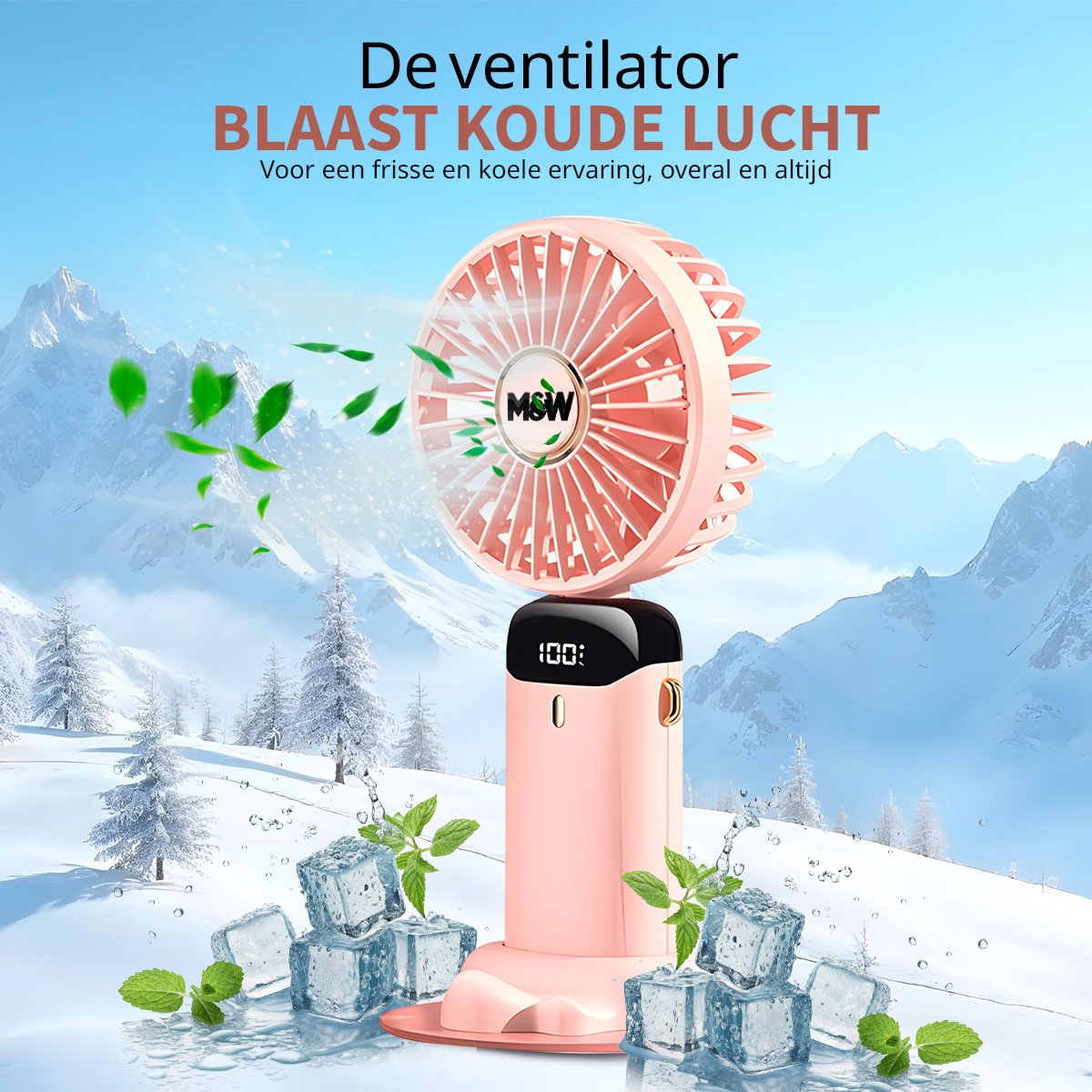 M&W Draagbare Elektrische Hand Ventilator - Mini Hand Fan - Airco Verkoeling - USB Oplaadbare Ventilatoren - Handventilator Roze — afbeelding 4