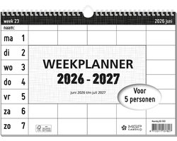 MGPcards - 14 Maanden weekplanner 2026-2027 - Familieplanner - Weekplanner - 5 Namen - juni 2026 t/m juli 2027 - 27 x 24,5 cm