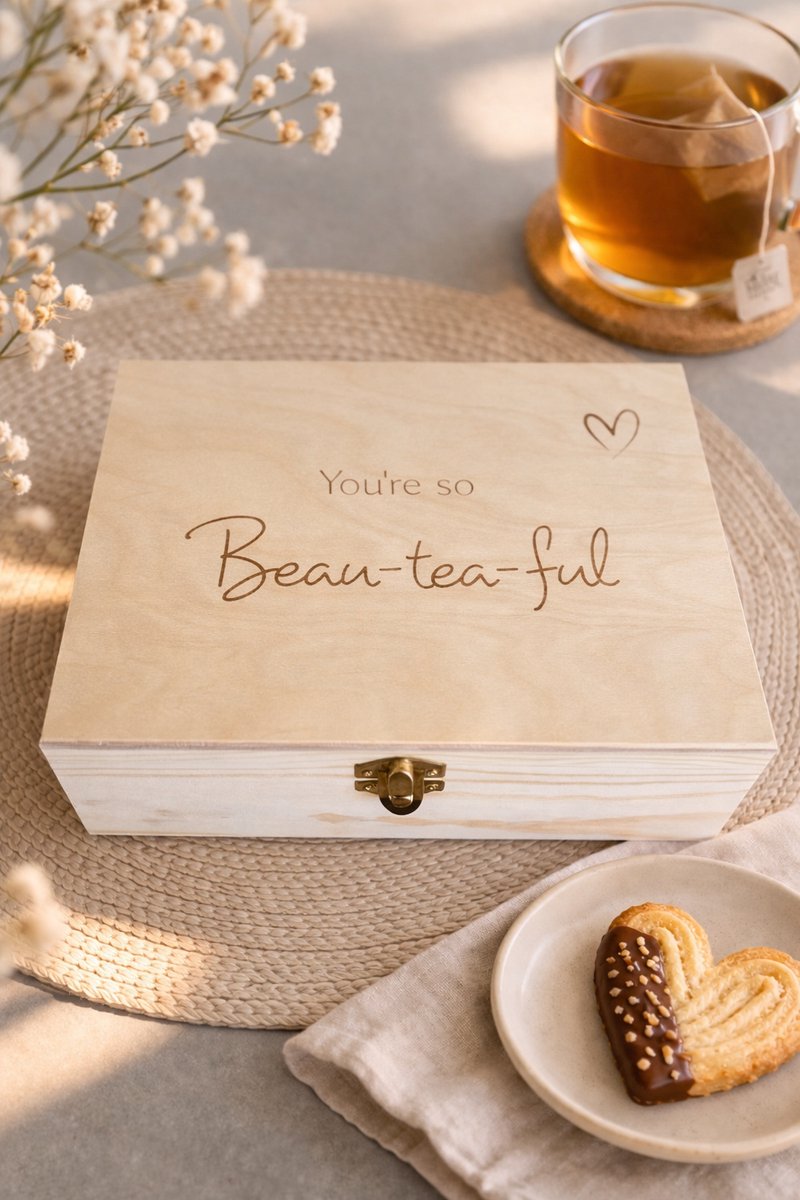 StudioLoes - Theedoosje - 6 vaks theedoos - Beau-tea-ful - Vriendin - moederdag - cadeau - vriend - thee - theezakje - verjaardagcadeau