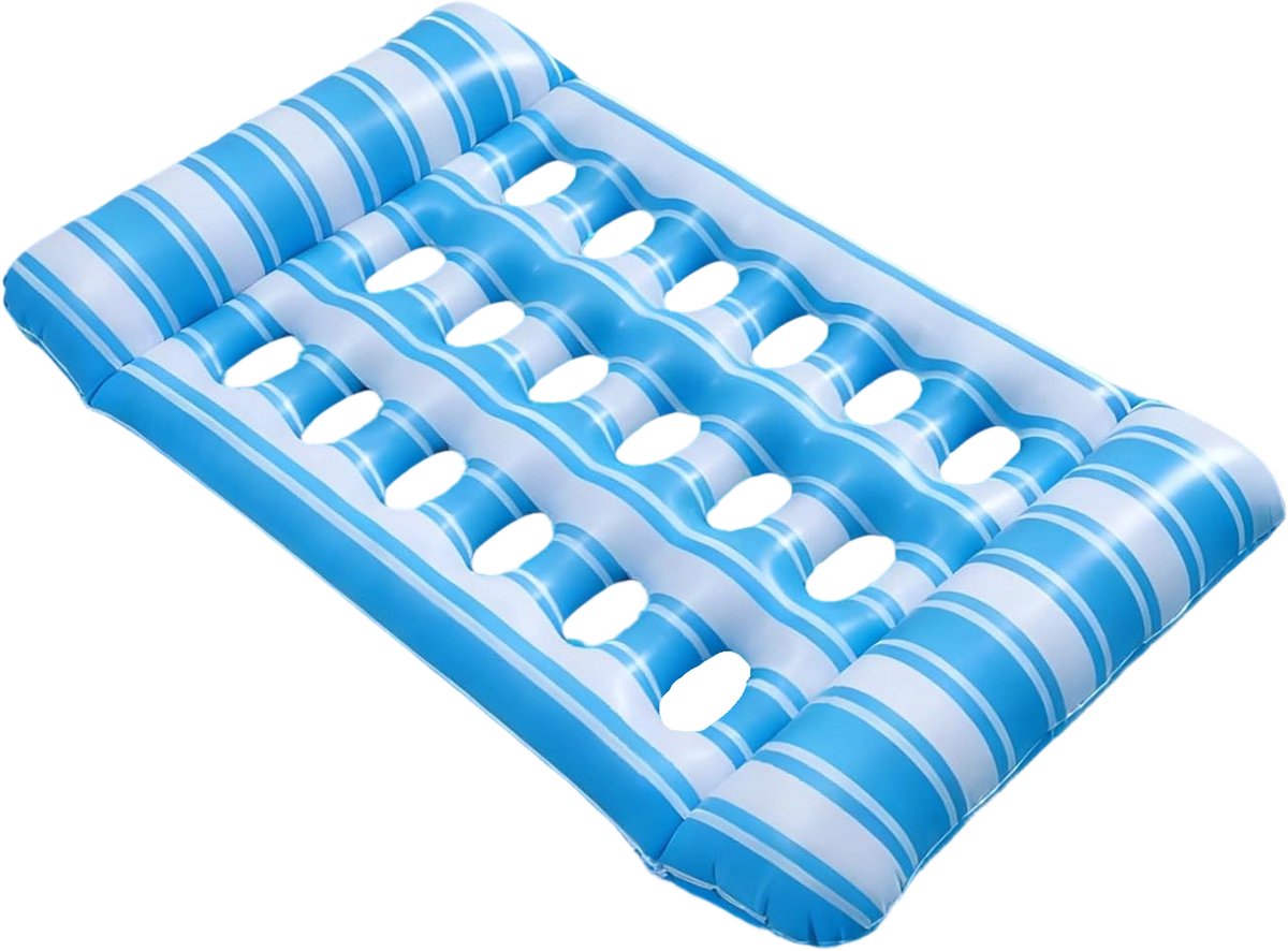 Luchtbed-waterhangmat-watermatras-pool-float-opblaasbaar-luchtmatras- Compact en Duurzaam - Voor Zwembad, Zee , Strand - Blauw