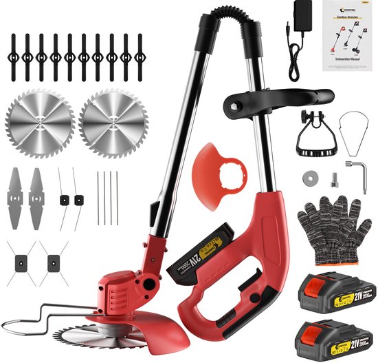CONENTOOL 21V Draadloze 5-in-1 Grastrimmer & Kantenmaaier – Verstelbaar, 2 Batterijen, Inklapbaar, Sterk
