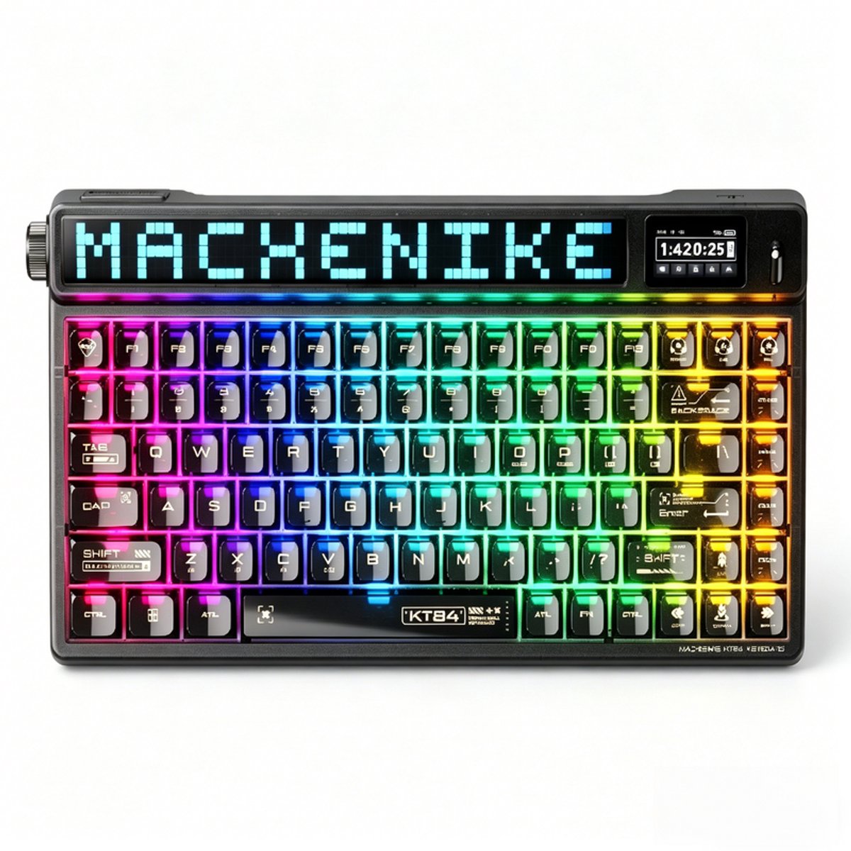MACHENIKE - Bedrade Toetsenbord - 84 Toetsen - Gasket Mount - 425-Punts Matrix Scherm - Hot-Swappable - 5-Laags Opvulling - Gateron North Pole Tactile - PC Transparante Keycaps - Zwart