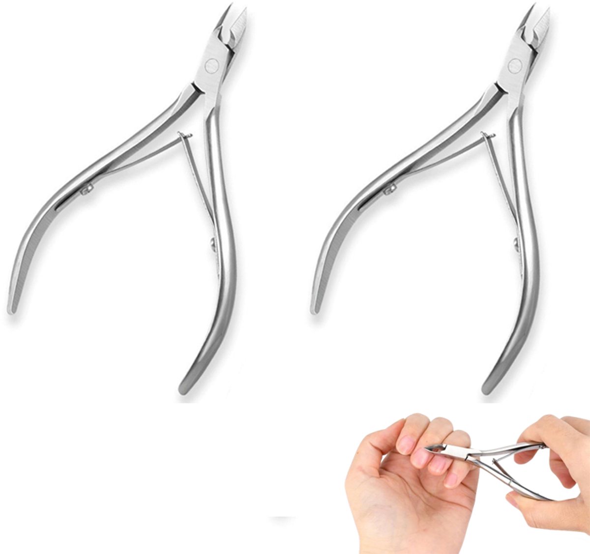 2-stuks Nagelknipper - Nagelriemtrimmer - Nagelsnijtang van roestvrij staal - Nagelgereedschap - Gemaakt van roestvrij staal - Ligt prettig in de hand - Geschikt voor spa's, schoonheidssalons en thuisgebruik - Zilver