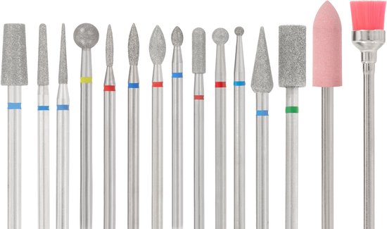 FOOCCA® Premium Diamond / Diamant Nagelfrees Bitjes - Set 15 Stuks - Elektrische Nagelvijl Opzetstukjes - Diamanten Nagel Bitjes - Universeel Formaat Nagel Bits - Manicure en Pedicure - Nagel Frees
