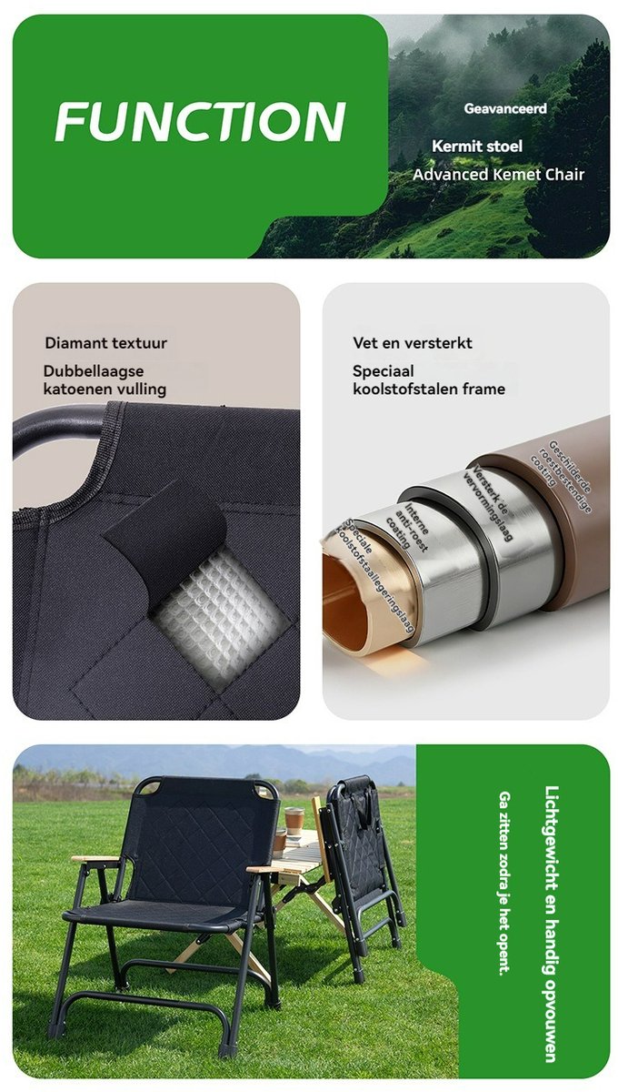 Tuinstoel - Opvouwbaar - Gestikt kussen - Draagbare stoel voor vissen en vrije tijd - Camping- en barbecuestoel - Geschikt voor tuin of balkon - Weersbestendig - Stoffen bekleding -Zwart — cadeau in Sport & Outdoor - foto 7