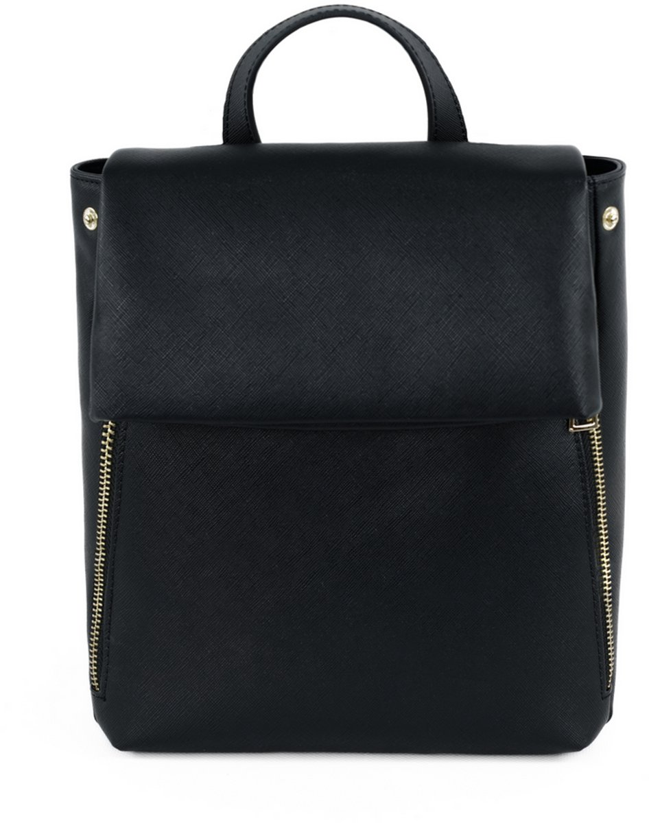 Solier Serano F30 - rugzak dames - zwart - saffiano eco leer - verstelbare schouderbanden - klepsluiting