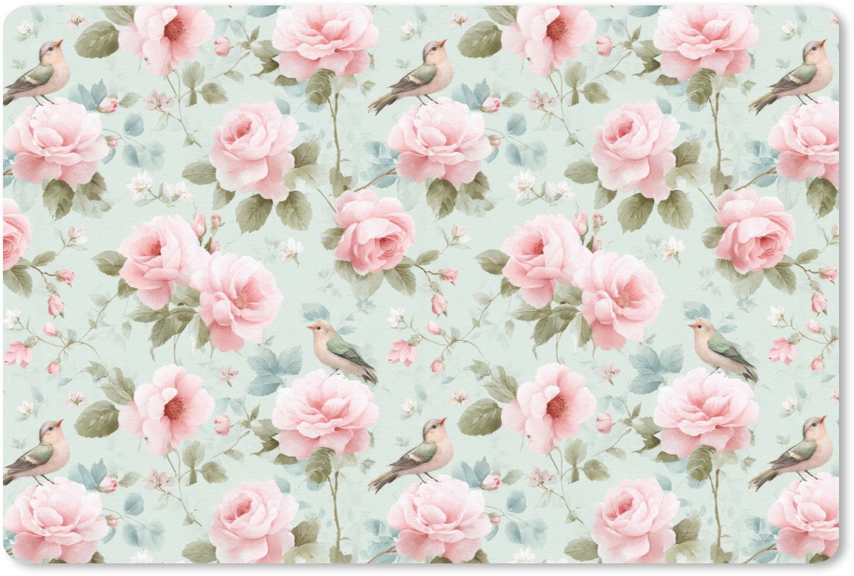 Muismat 13x8 cm - Mousepad Rozen - Vogels - Pastel - Kleurrijk - Muismatten