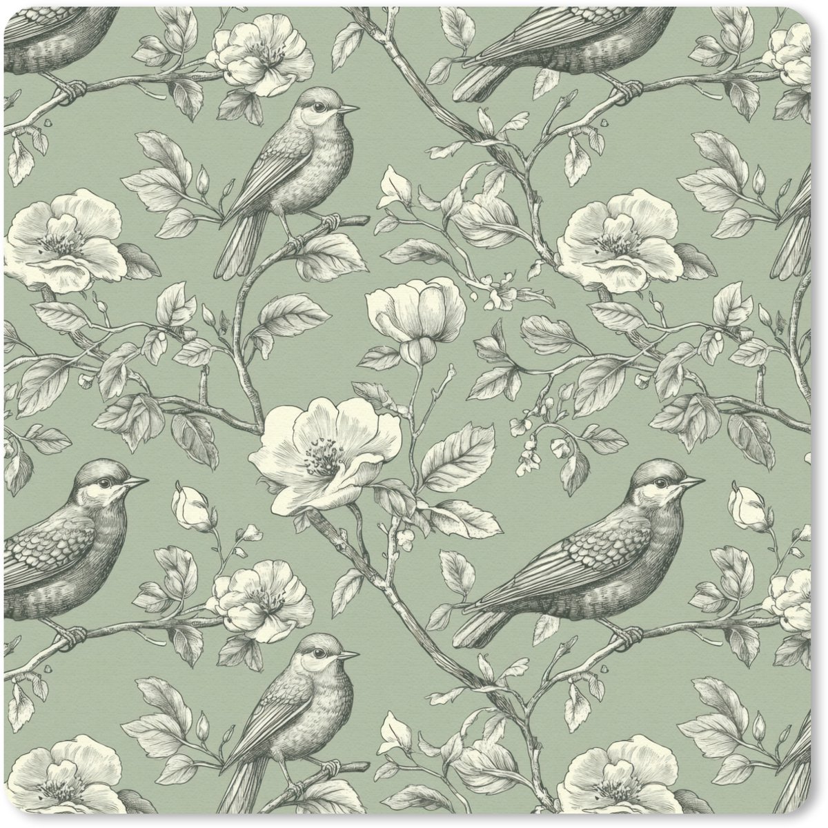 Muismat 30x30 cm - Mousepad Klassiek - Botanisch - Groen - Muismatten