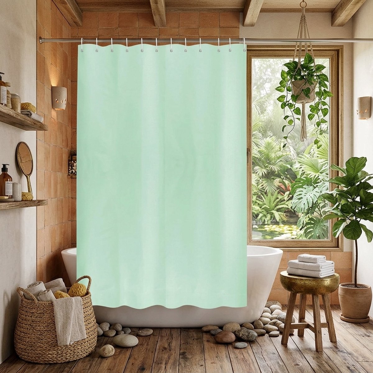 Azalia douchegordijn, van waterafstotend polyester, inclusief magnetische gewichten, machinewasbaar, 200 x 220 cm (b x h), groen