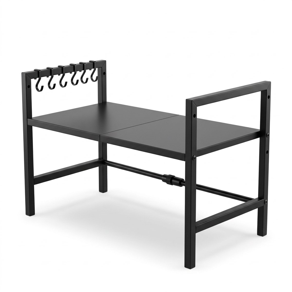 Lynexa Keukenkast Organizer Uitschuifbaar 38-64 cm - Magnetronkast - Magnetron Rek - Keukenrek met 6 Haken - Opbergrek voor Airfryer en Oven - Zwart