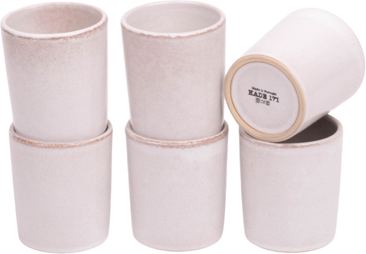 Koffiekopjes set van 6 - 150 ml - 6 persoons - Lissabon - wit met bruine spikkel - Portugees stoneware