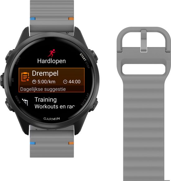 Just in case Siliconen Bandje Grijs voor Garmin Forerunner 55 / 165 / 570 42mm