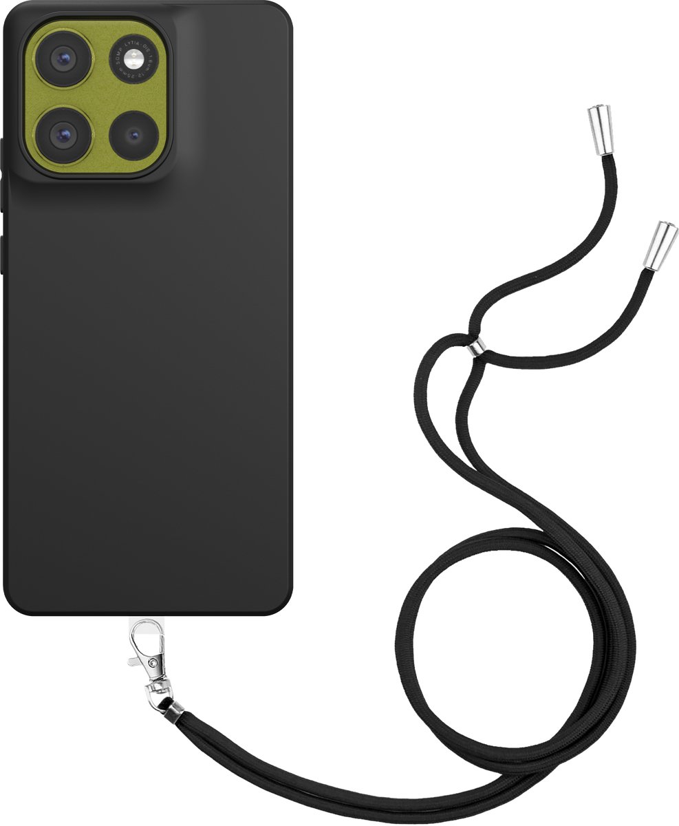 Just in Case hoesje met koord geschikt voor Motorola Moto G86 Hoesje met Koord - Flexibele Case - Zwart
