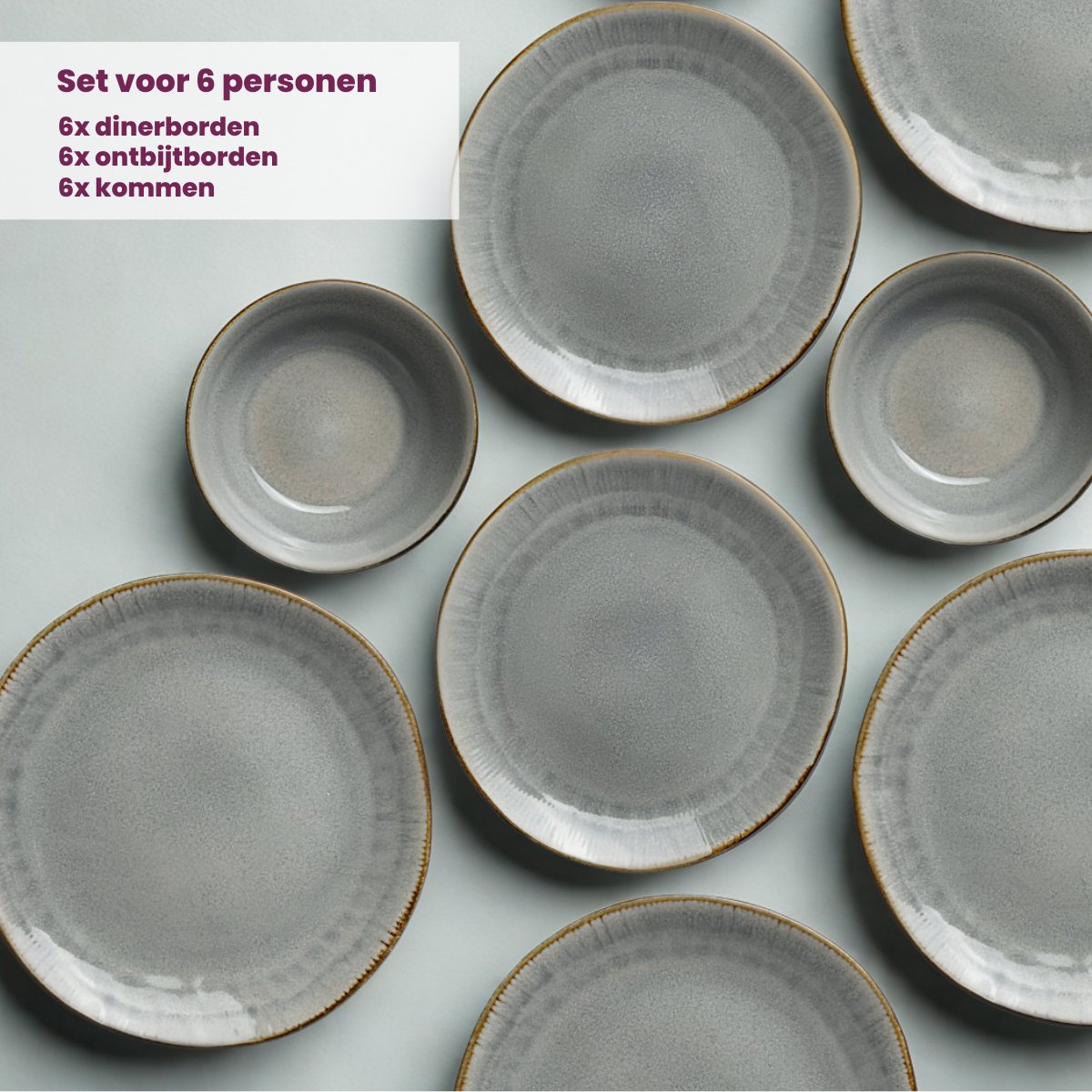 Cookinglife Serviesset Nola Warm Grey 18-delig - Servies Set 6 Personen - Modern Design Aardewerk - Vaatwasser- & Magnetronbestendig — afbeelding 4